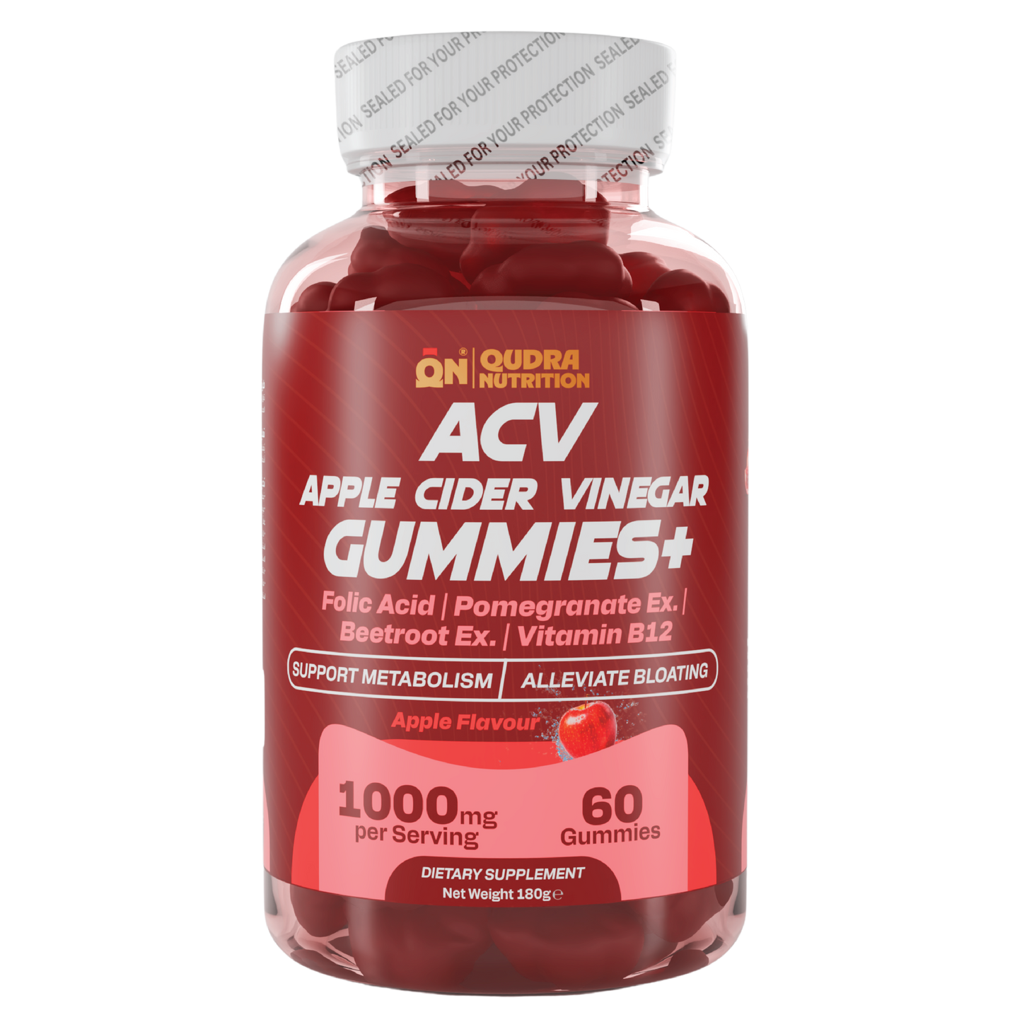 Apple Cider Vinegar (ACV) Gummies plus Folic Acid, Pomegranate, Beetroot Extracts, & Vitamin B12