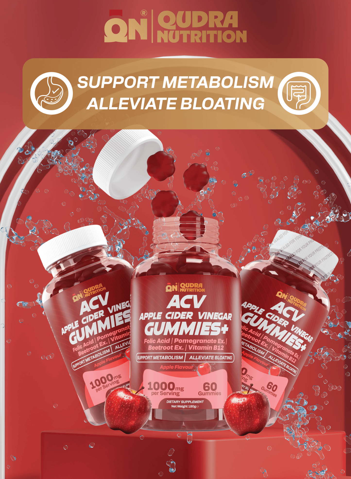 Apple Cider Vinegar (ACV) Gummies plus Folic Acid, Pomegranate, Beetroot Extracts, & Vitamin B12