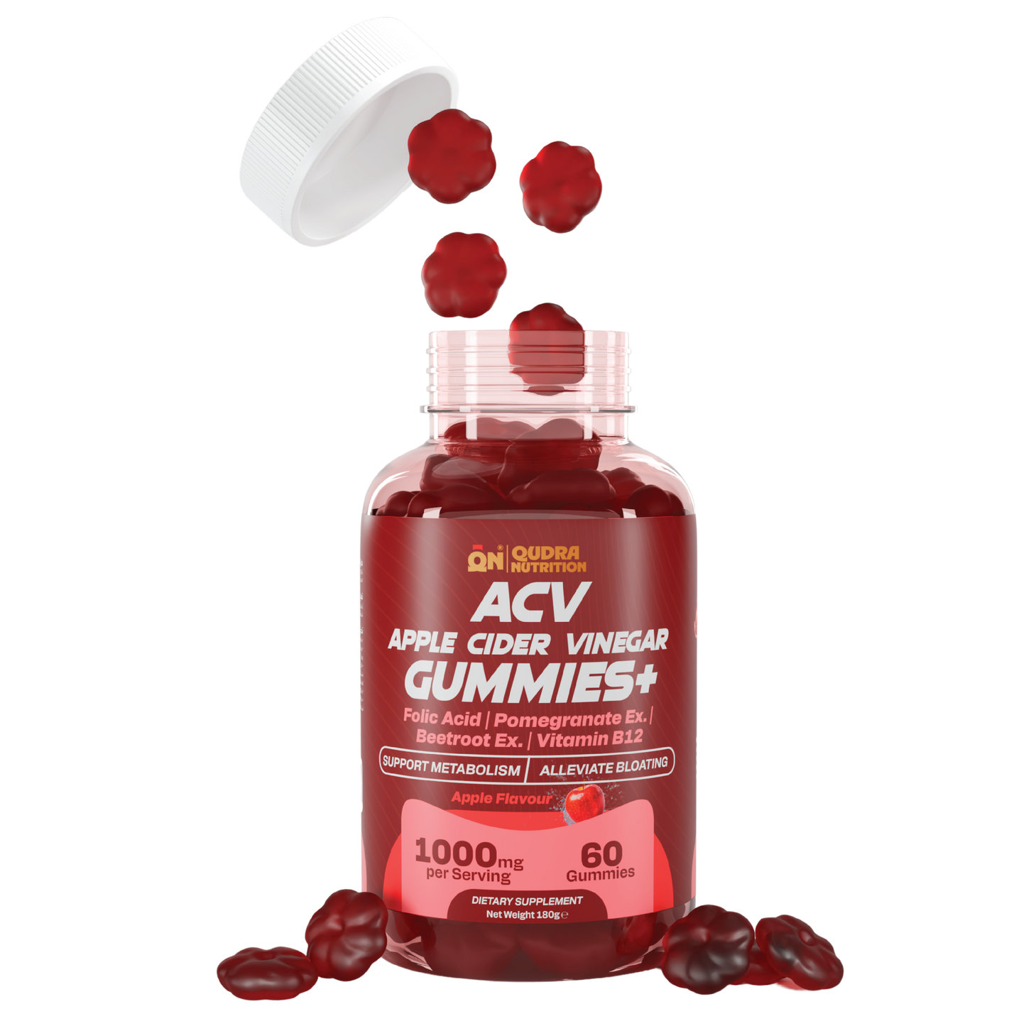 Apple Cider Vinegar (ACV) Gummies plus Folic Acid, Pomegranate, Beetroot Extracts, & Vitamin B12