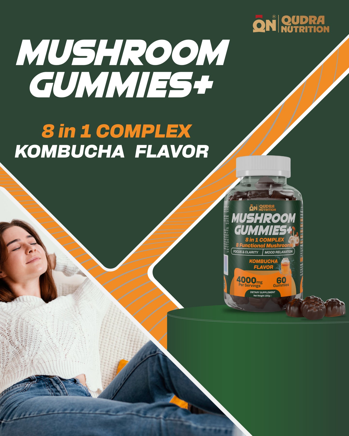 Mushroom Gummies Plus 8 in 1 Functional Mushroom Complex with Kombucha Flavor 60 Gummies