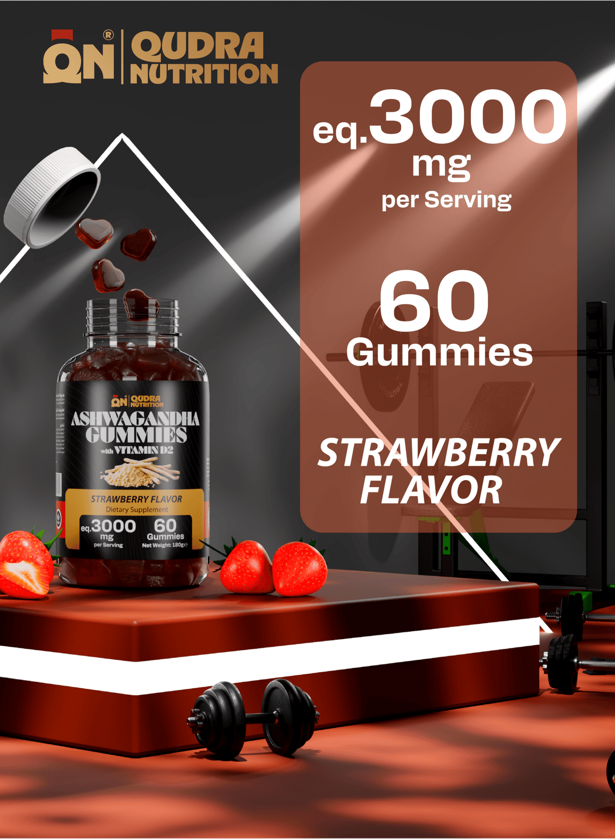 Ashwagandha 3000mg Plus Vitamin D2 Gummies - Qudra Nutrition