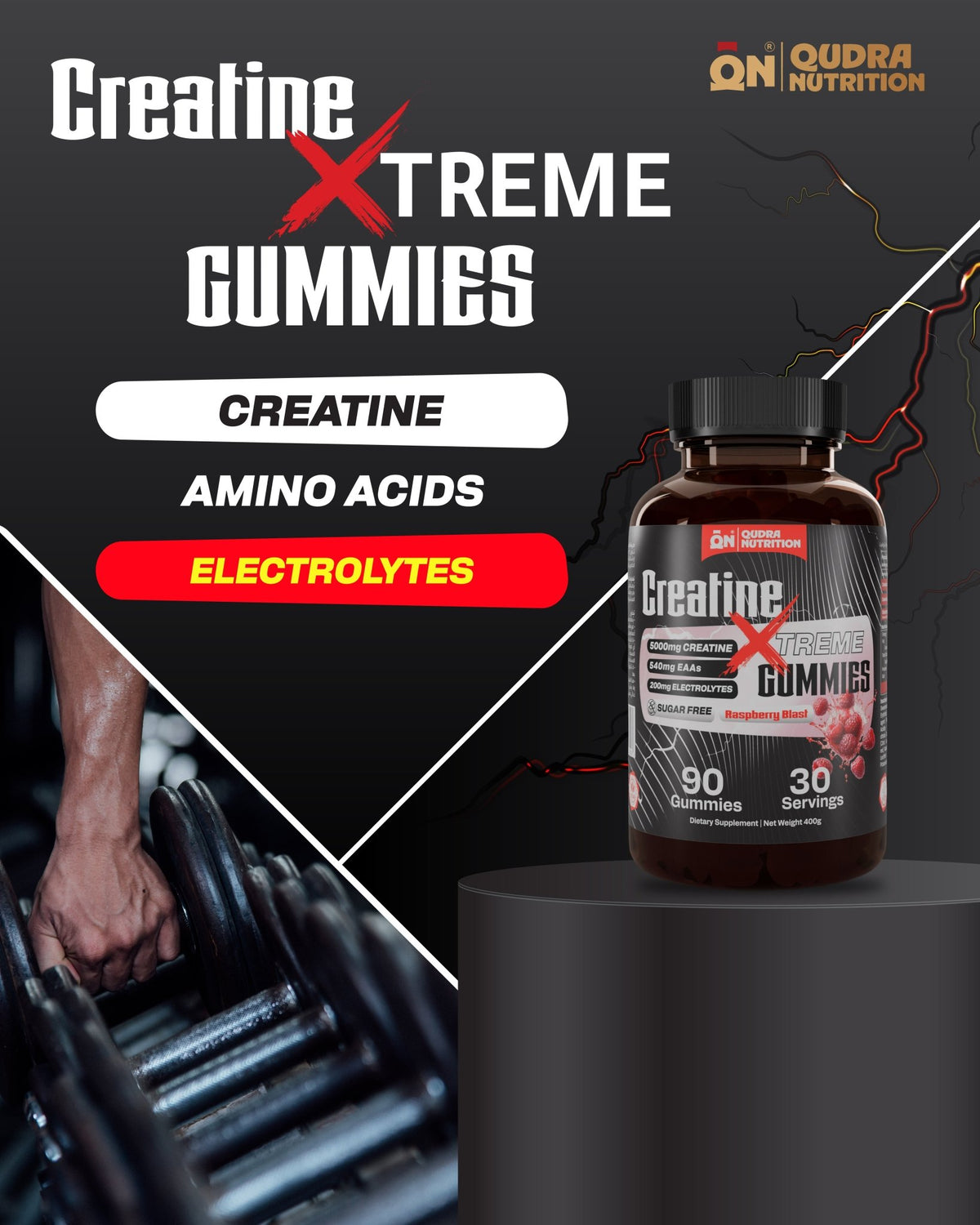 Creatine Xtreme 90 Gummies 5000mg Creatine 540mg EAAs, and 200mg Electrolytes - Qudra Nutrition