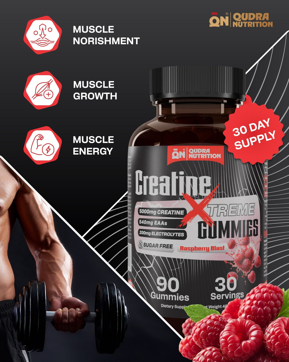 Creatine Xtreme 90 Gummies 5000mg Creatine 540mg EAAs, and 200mg Electrolytes - Qudra Nutrition